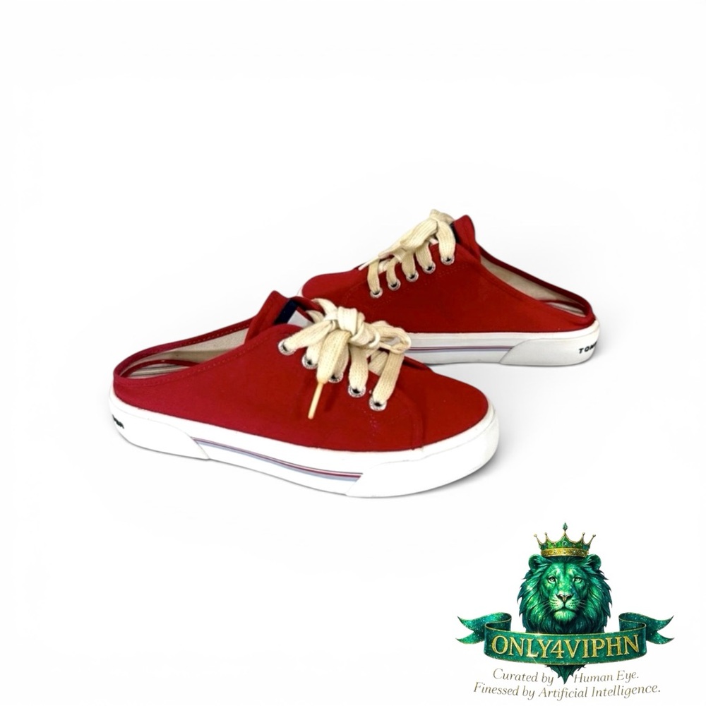 Tommy Hilfiger Red Canvas Mules with Sporty Design EUC